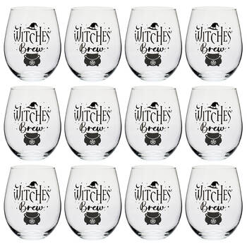 12PK Tallulah Stemless Wine Glass Tumbler Party Drinkware Witches Brew Clear