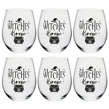 6PK Tallulah Stemless Wine Glass Tumbler Party Drinkware Witches Brew Clear