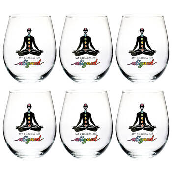 6PK Tallulah Wellness Stemless Wine Glass Tumbler Drinkware Chakra Clear