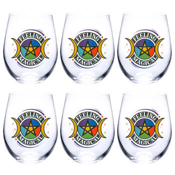 6PK Tallulah Wellness Stemless Wine Glass Tumbler Drinkware Pentacle Clear