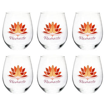 6PK Tallulah Wellness Stemless Wine Glass Tumbler Drinkware Zen Clear