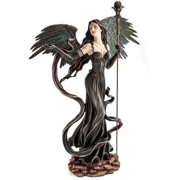 Mystical Worlds Large Angel Figurine Dark w/ Staff Gothic Spirit 42x59cm