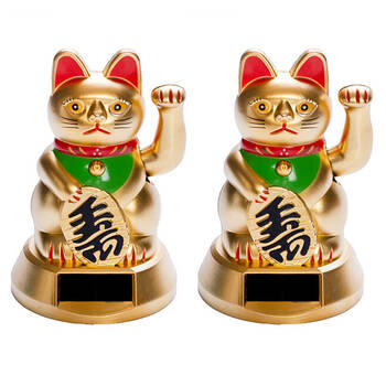 2PK Lucky Cat Solar Dancing Golden Kitty Desk Car Dashboard Decoration Figure
