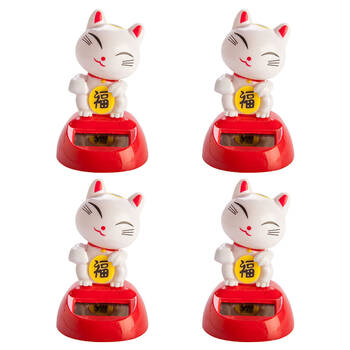 4PK Lucky Cat Solar Dancing Kitty Desk Car Dashboard Decoration Figure