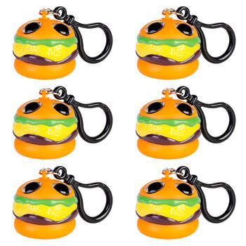 6PK MDI Eye Popping Keychain Burger Squeeze Fidget Toy 4x4cm