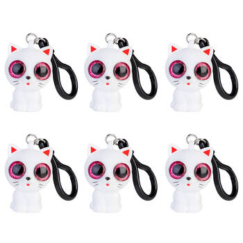 6PK MDI Eye Popping Keychain Cat Squeeze Toy 3.5x4.8cm - White