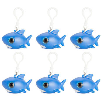 6PK Shark Bay Eye Popping Keychain Shark Squeeze Toy 6.9x4.9cm - Blue