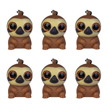 6PK Sloth Lounge Eye Popping Keychain Sloth Squeeze Toy 3.5x4.8cm - Brown