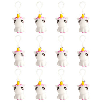 12PK Unicorn Kingdom Eye Popping Keychain Unicorn Squeeze Toy 6x6cm - White