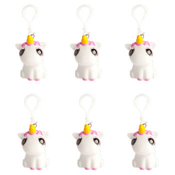 6PK Unicorn Kingdom Eye Popping Keychain Unicorn Squeeze Toy 6x6cm - White