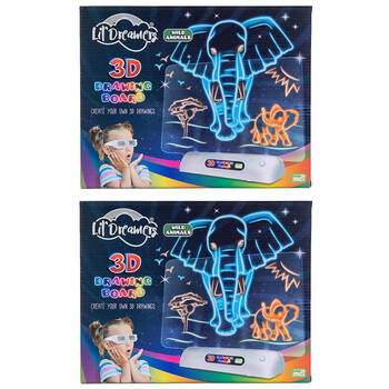 2PK Lil Dreamers Illuminate 3D Draw Board Art Set - Wild Animals 6y+
