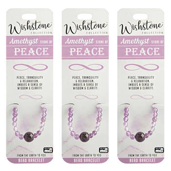 3PK Wishstone Collection Amethyst Stone of Peace Bead Bracelet - Pink