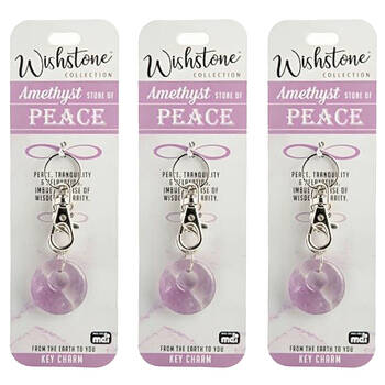 3PK Wishstone Amethyst Stone of Peace Key Clip-On Charm - Pink