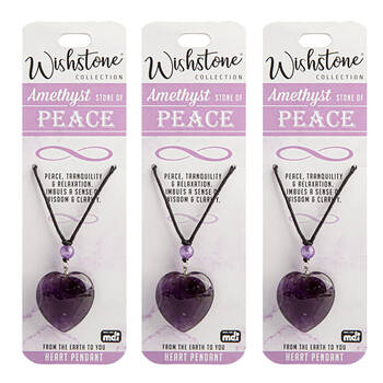 3PK Wishstone Collection Amethyst Stone of Peace Heart Pendant - Purple