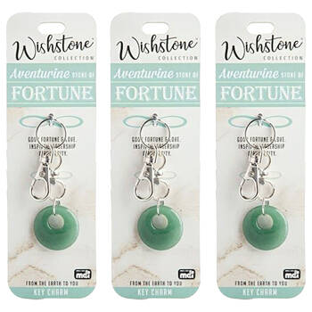 3PK Wishstone Aventurine Stone of Fortune Clip-On Key Charm - Green