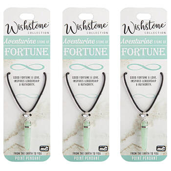 3PK Wishstone Collection Aventurine Stone of Fortune Point Pendant - Green