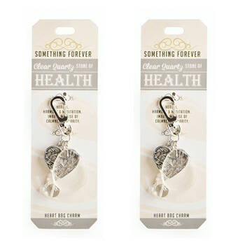 2PK Wishstone Clear Quartz Heart Bag Charm Keyring Women's Accessory