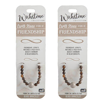 2PK Wishstone Collection Earth Stone Friendship Bead Bracelet 4x6cm - Brown