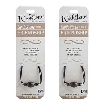 2PK Wishstone Collection Earth Stone Friendship Cord Bracelet 5x9cm - Black