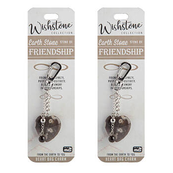 2PK Wishstone Collection Earth Stone Friendship Heart Bag Charm 4x10cm - Brown