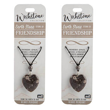 2PK Wishstone Earth Stone Friendship Heart Pendant 3x19cm - Brown