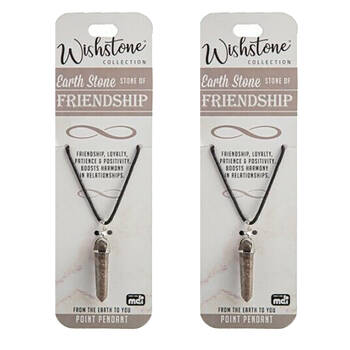 2PK Wishstone Earth Stone Friendship Point Pendant 3x11.5cm - Brown