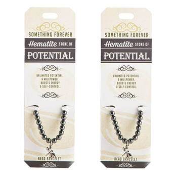 2PK Wishstone Moonstone Hemalite Stone of Potential Bead Bracelet 4x6cm Silver