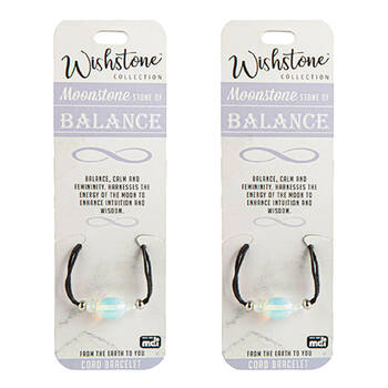 2PK Wishstone Moonstone Stone of Balance Cord Bracelet 5x9cm - Blue