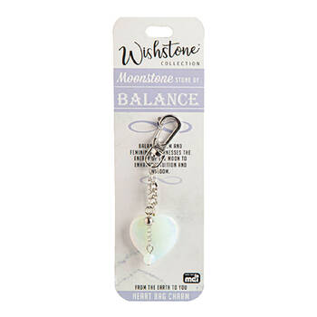 Wishstone Moonstone Stone of Balance Heart Bag Charm 4x10cm - White