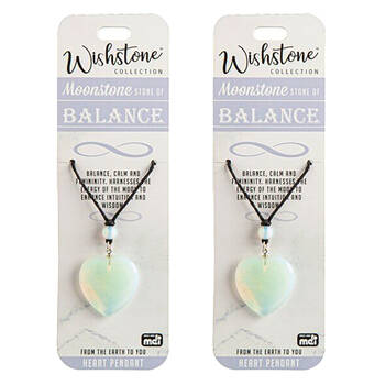 2PK Wishstone Moonstone Stone of Balance Heart Pendant 3x19cm - White