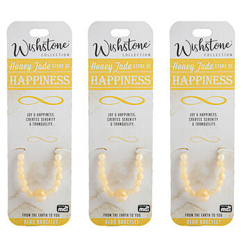 3PK Wishstone Honey Jade Bead Bracelet Stone of Happiness