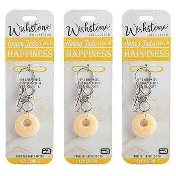 3PK Wishstone Honey Jade Bag Key Charm Stone Of Happiness