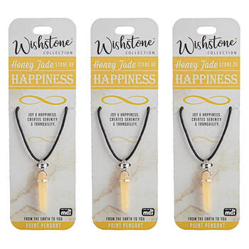 3PK Wishstone Honey Jade Point Pendant Necklace Stone of Tranquility