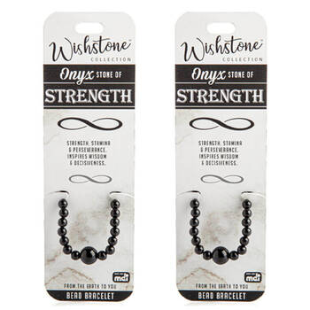 2PK Wishstone Onyx Bead Bracelet Strength Keychain Accessories Womens Black