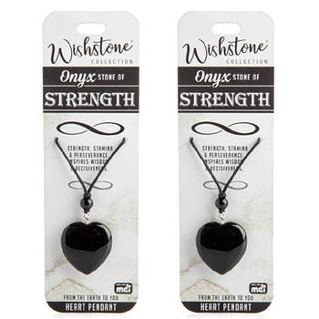 2PK Wishstone Onyx Heart Pendant Necklace Stamina & Perseverance Women Black