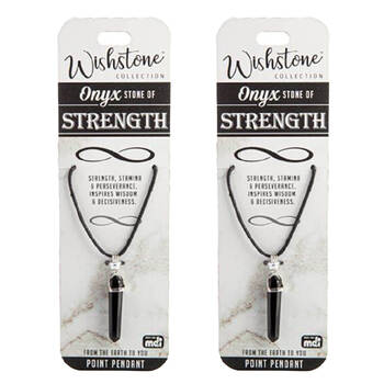 2PK Wishstone Onyx Point Pendant Necklace Stamina & Perseverance Women Black