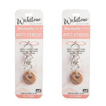 2PK Wishstone Rhodonite Stone Bag Key Charm Women's Accessory 3x11.5x1cm