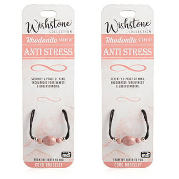 2PK Wishstone Rhodonite Leather Cord Bracelet Women's Jewellery 5x9x1cm