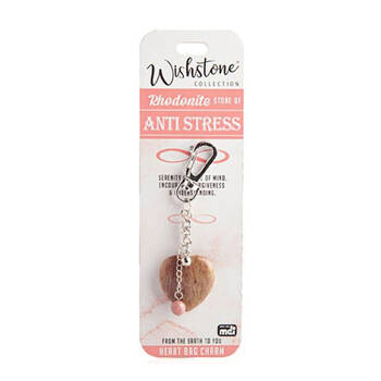 Wishstone Rhodonite Stone Heart Bag Charm Women's Carabiner 4x10x1cm