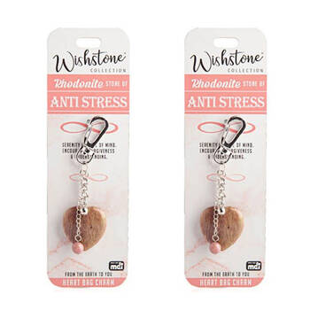 2PK Wishstone Rhodonite Stone Heart Bag Charm Women's Carabiner 4x10x1cm