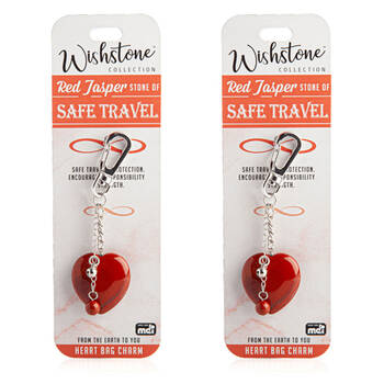 2PK Wishstone Red Jasper Stone Bag Key Charm Women's Accessory 3x11.5x1cm