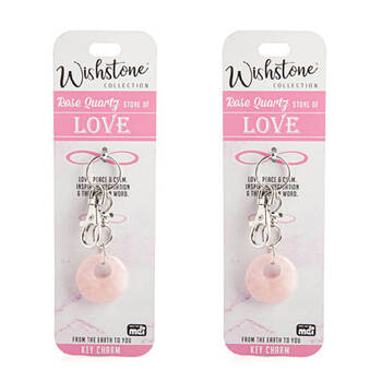 2PK Wishstone Rose Quartz Heart Key Necklace Charm Women's Jewellery 3x11.5x1cm