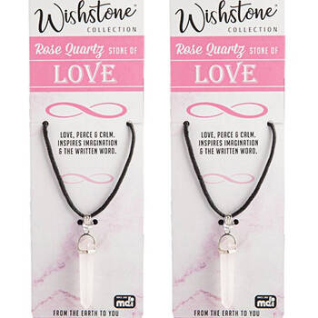 2PK Wishstone Rose Quartz Leather Cord Point Pendant Women's Necklace 1x18x1cm