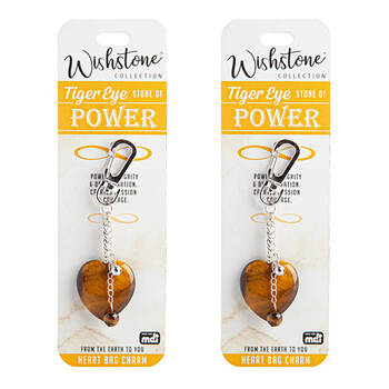 2PK Wishstone Tiger Eye Heart Bag Charm Keychain Keyring Women's Accessories