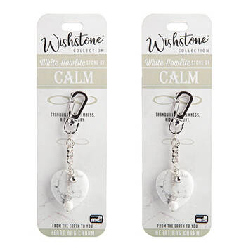 2PK Wishstone White Howlite Heart Bag Charm Keychain Women's Accessories