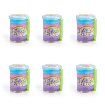 6PK MDI Multi-Colour Rainbow Putty Slime Jar Kids Toy 5.9x5.9x7.6cm Assorted