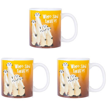 3PK Meerkat Ceramic Coffee Mug Drinkware 115x95mm - Yellow