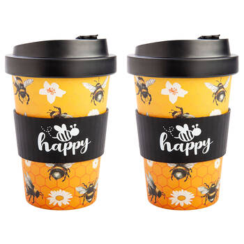 2PK Joybee Eco-To-Go Bamboo 470ml Travel Cup 6.5x14.5cm Bee Happy