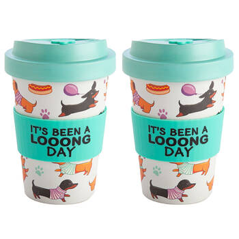 2PK Eco-To-Go Bamboo 470ml Travel Cup 6.5x14.5cm Dachshund