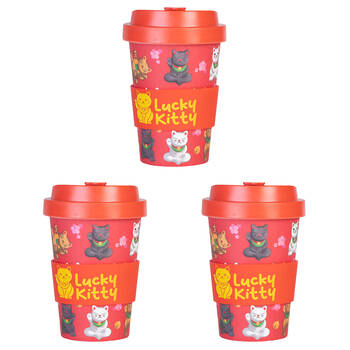 3PK Lucky Cat Eco-To-Go Bamboo 470ml Travel Cup 6.5x14.5cm Lucky Kitty